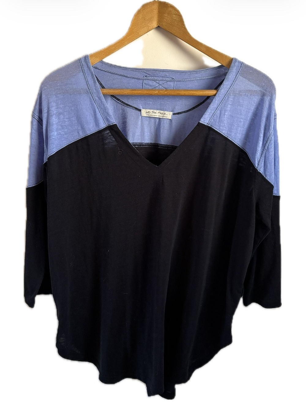 We The Free Free People Two-Tone V-Neck Top Black & Light Blue